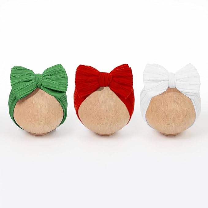 Baby Bows Headbands Soft Nylon Handmade Hair Accessories for Newborn Infant Toddler Kids (3 Red white green, Large)