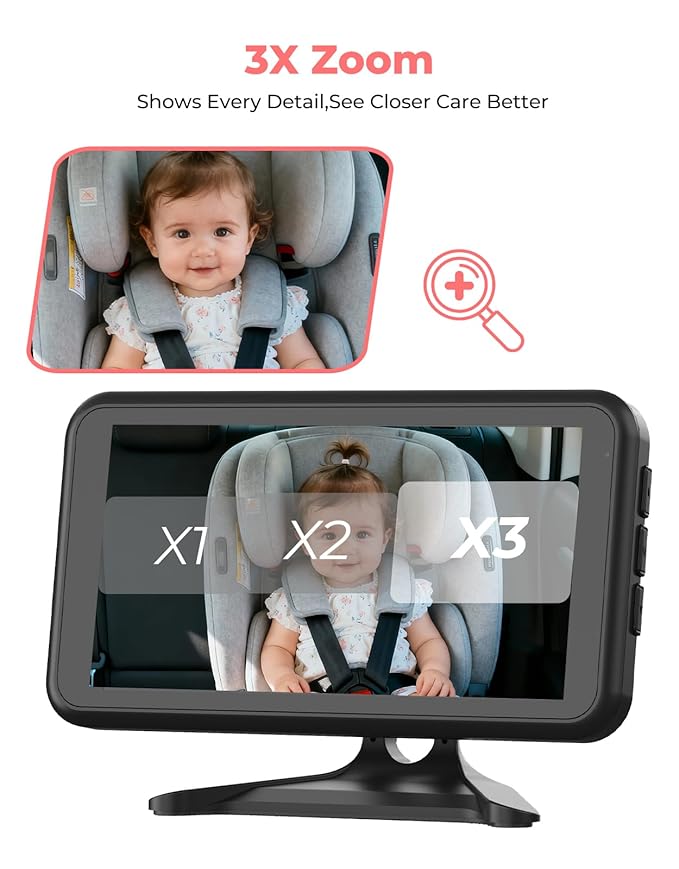 LUKVIEW BM2A Car Camera Baby Monitor, 5.2" 1080P HD Screen with 3X Zoom & IR Night Vision, Baby Car Camera for Rear Facing Seats, Easy Install for Girls, Parents and Pet Lovers