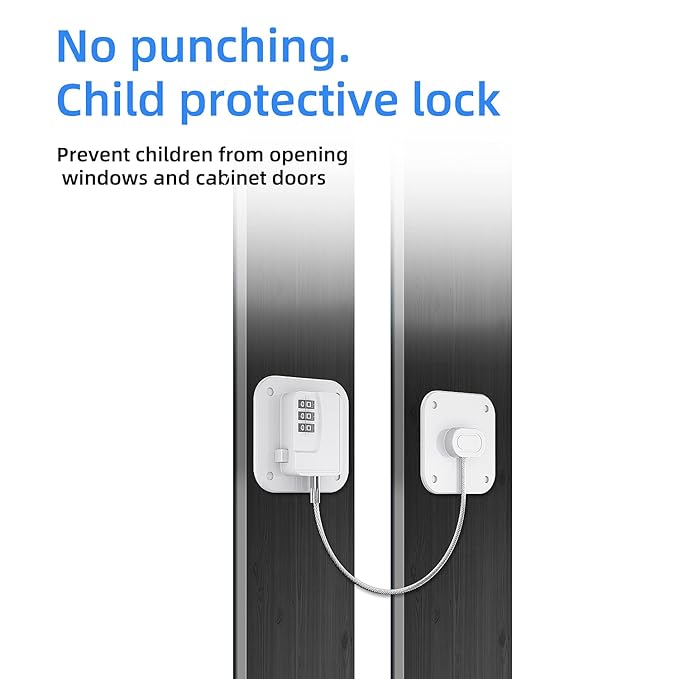 2 Packs Refrigerator Lock - Heavy Duty Combination Fridge Lock, Child/Baby Proofing Lock for Cabinets, Closets, Drawers, Window and More, Easy Install and Use (White)