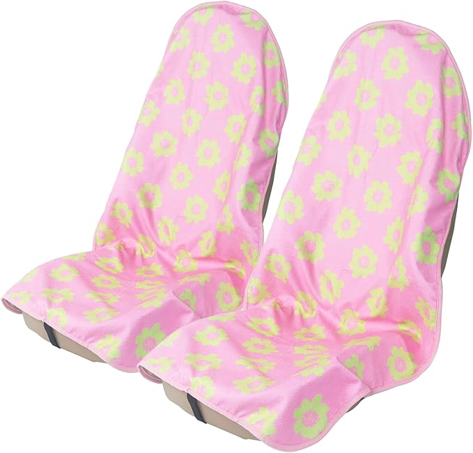 Sweat Towel Car Seat Cover Protector Front Seats for Gym Workout, Running, Swimming, Beach and Hiking, Waterproof Universal Seat Cover for Car, Truck, Van & SUV (Pink Flower, 2pcs Front Seat)
