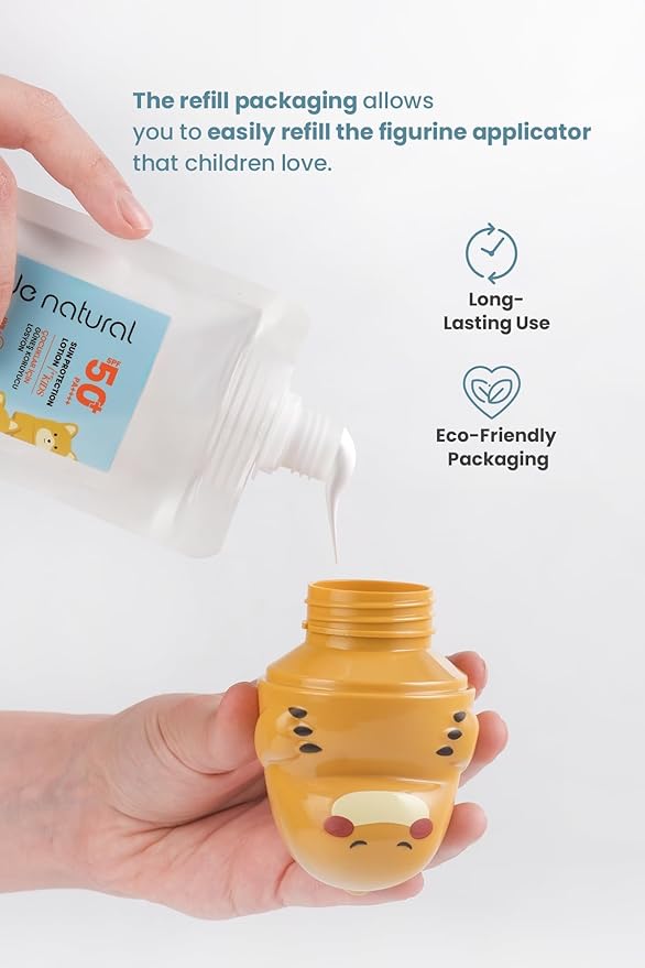 Bade Natural SPF 50+ Kids Sunscreen Refill Lotion – 100% Natural Mineral-Based Broad Spectrum Sun Protection with Zinc Oxide & Botanical Oils – Refillable Eco-Friendly Pack, 3.7 fl oz
