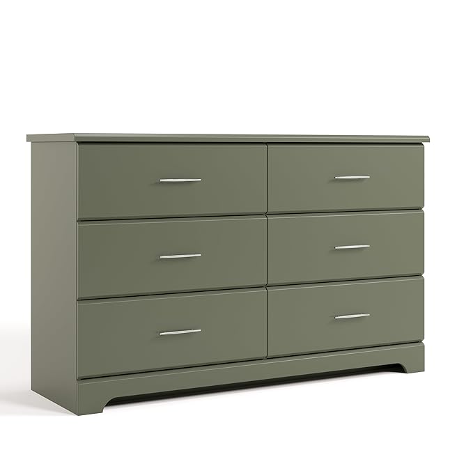 Storkcraft Brookside 6-Drawer Dresser (Olive) – GREENGUARD Gold Certified, Green Dresser for Bedroom, Kids & Nursery Storage Chest, Safety Interlocking Drawers, Pre-Installed Tracks, Kids Chest
