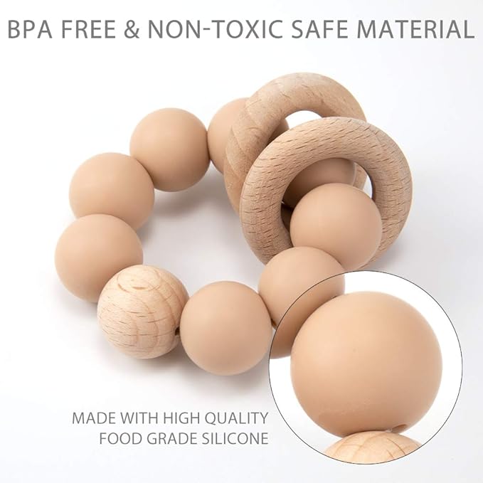 Silicone Baby Teether, Food Grade Silicone & Beech Baby Teething Toy, BPA Free (Black)