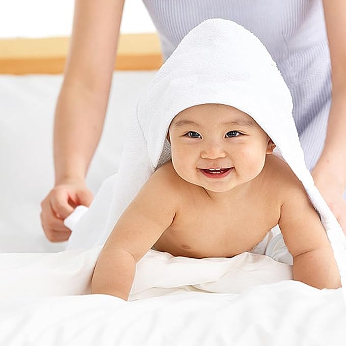 Baby Hooded Bath Towel 31.5"x31.5" Ultra Absorbent Soft Coral Fleece, for Newborn Infant Toddler Up to 3 Years, Unisex Bathrobe Blanket for Boys & Girls 2PCS(Snow-White)