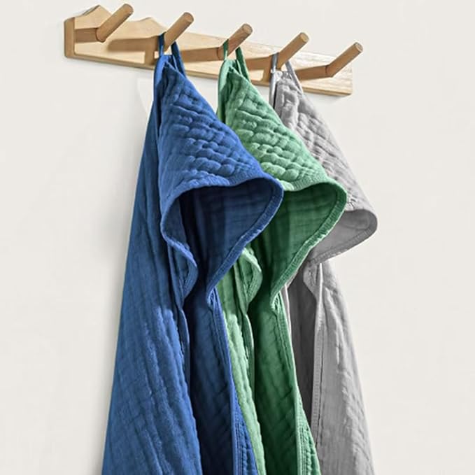 Muslin Hooded Towels, 3 Pack Cotton Bath Towels With Hood for Newborn, Infant, Toddler - Soft and Absorbent Baby Shower Essential (35 X 35'') (Green + Grey + Dark Blue)