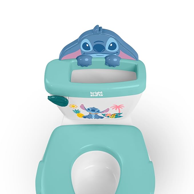 Bright Starts Disney Junior Stitch My Size Potty Training Toilet, Toddler Potty Chair with Flushing & Cheering Sounds, Removable Seat with Splash Guard & Handles, Ages 18+ Months, Up to 50 lbs