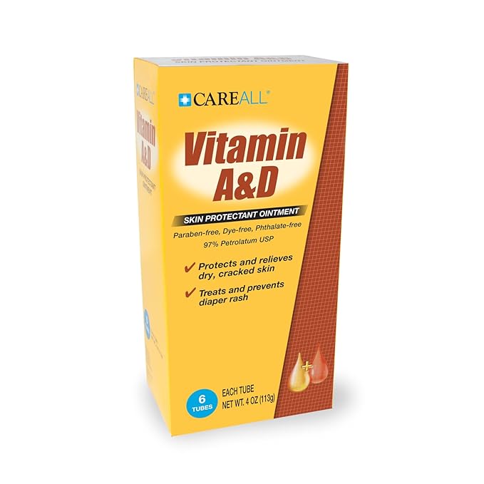 CareAll (6 Tubes) 4oz Vitamin A&D Ointment Treats and Prevents Diaper Rash, Seals out Wetness. Protects and Relieves Dry Cracked Skin, Minor Cuts, Scrapes and Burns