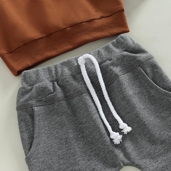 Toddler Baby Boy Fall Outfit Crewneck Long Sleeve Sweatshirt Tops Elastic Pants Jogger Cute Newborn Winter Clolthes Set