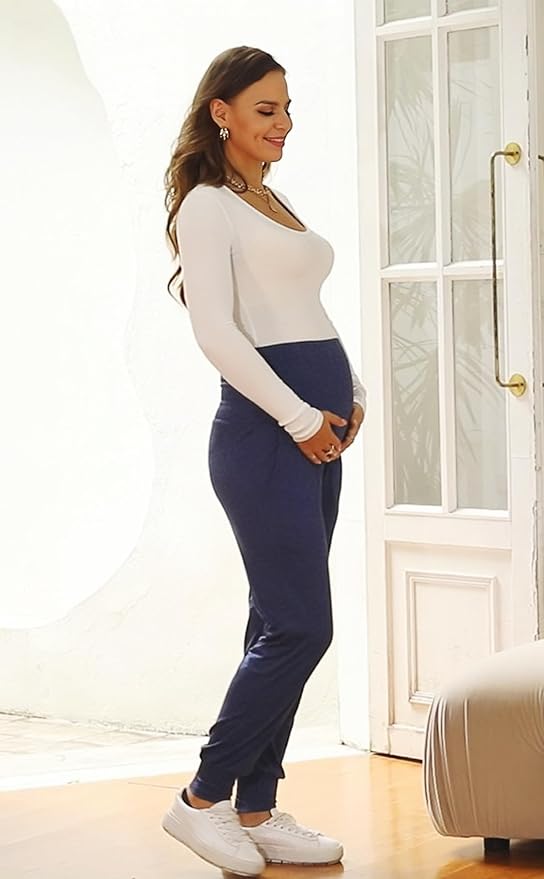 AMPOSH Women's Maternity Pants Stretchy Lounge Workout Sweatpants Casual Loose Comfy Pregnancy Joggers with Pockets