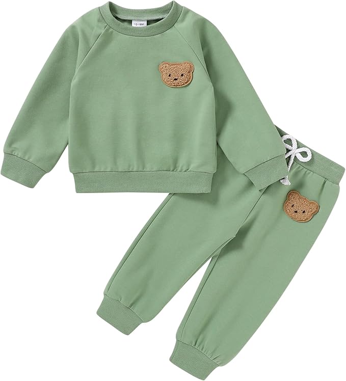 Fall Outfit for Toddler Boy Girl Long Sleeve Bear Sweatshirt Pant Sets Winter Pullover Clothes