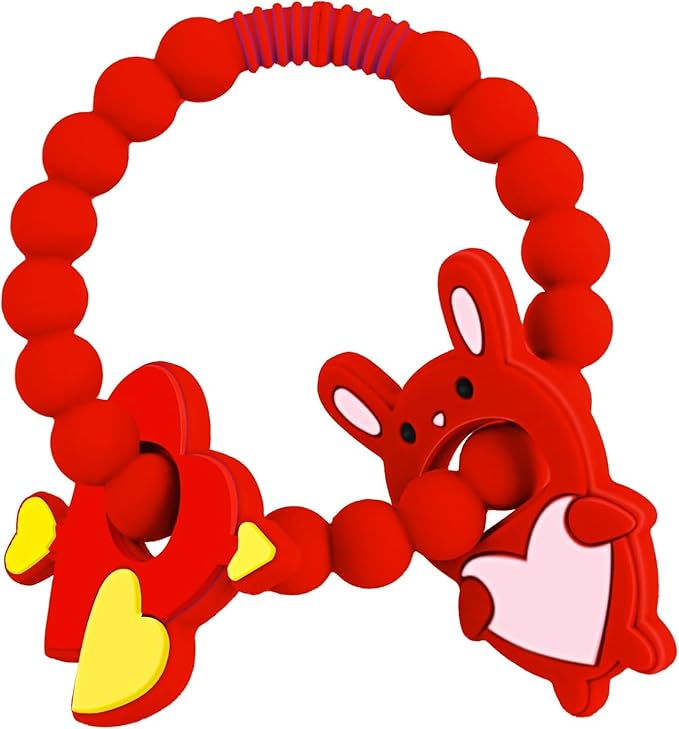 Valentine Teething Toys, Silicone Baby teethers 0-6 Months Easy for Little Hands to Hold, Cupid and Heart Rabbit for Valentine's Day Baby Teething Toys