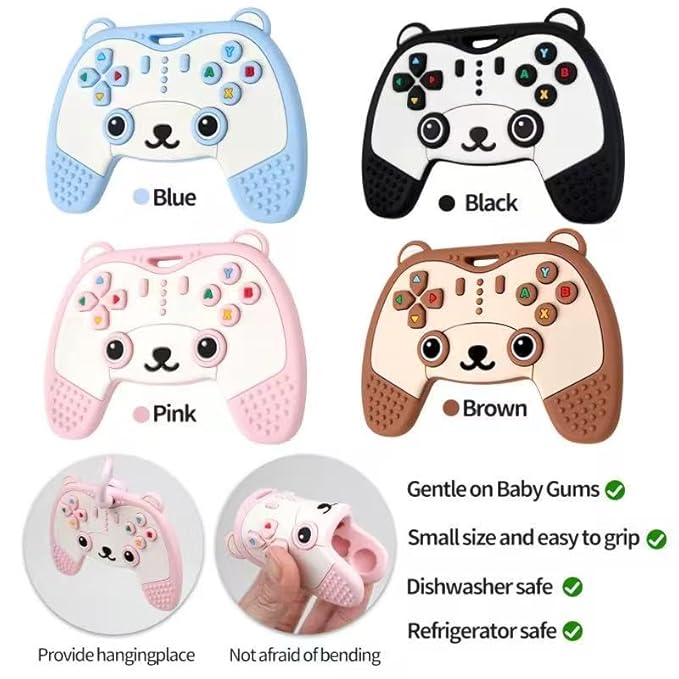 Baby Teething Toy, Soft TV Remote and Game Controller Shape Chew Set, Educational Toy for Intellectual Development, Safe Silicone for Toddler and Infant (Pink (Panda Handle + Lion Remote Control))