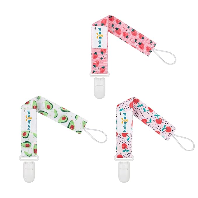 babygoal Fruit Pacifier Clips, 6 Pack Binky Paci Holder Clips Leashes Fits for Most Pacifiers and Binkies 6PS28-B