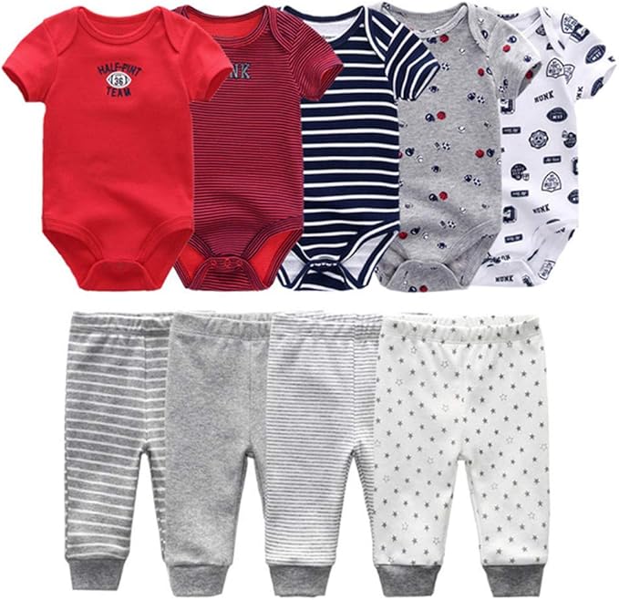 Kiddiezoom Baby Layette Set Baby Boys' 9-Piece Bodysuits Pants Set Toddler Girl Boy Unisex Baby Gift Sets