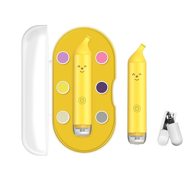 Baby Nail File Electric, Gentle Baby Nail Trimmer Electric, Baby Nail Clipper with Night Light, 6 Grinding Head Replacement Pads, USB C Rechargable, Yellow