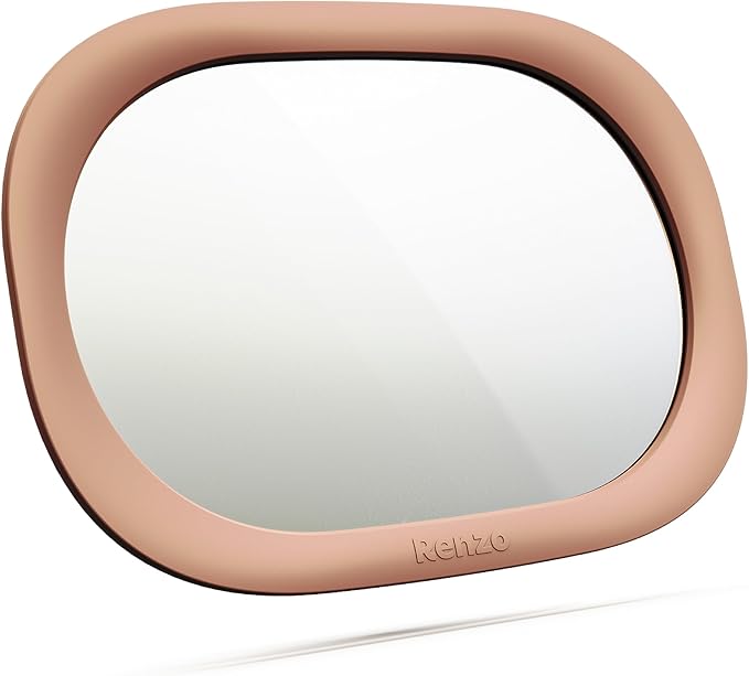 Renzo Baby Car Mirror - Rear Facing Car Seat Mirror for Infants - Extra Large, Shatter-Resistant, 360° Adjustable, Tool-Free Installation - Fits Most Cars, SUVs & Trucks (Blush Pink)