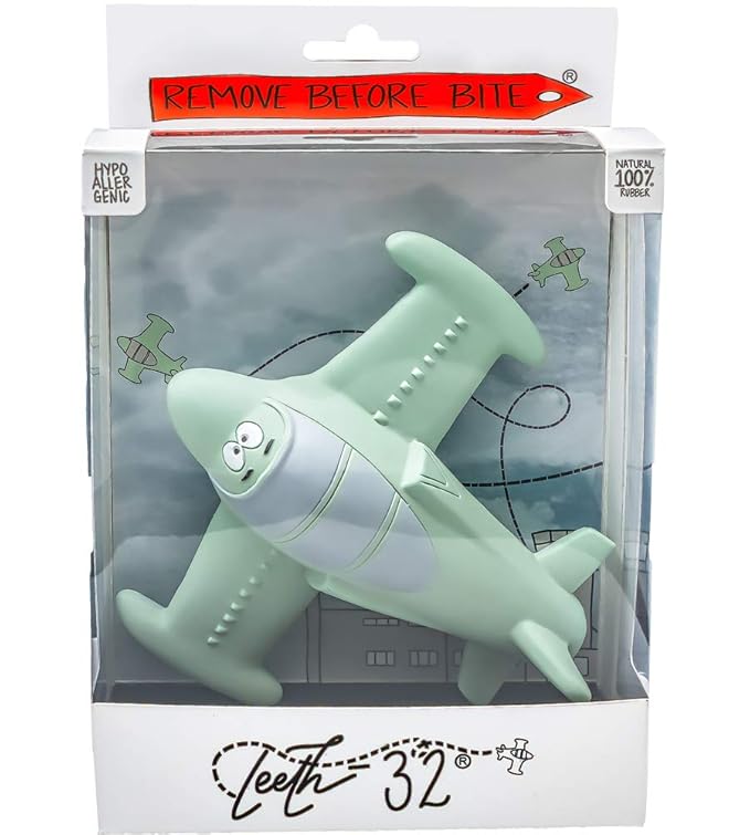 Chewy, The Teeth-32 Airplane Teething Toy 100% Natural Havea Rubber Green