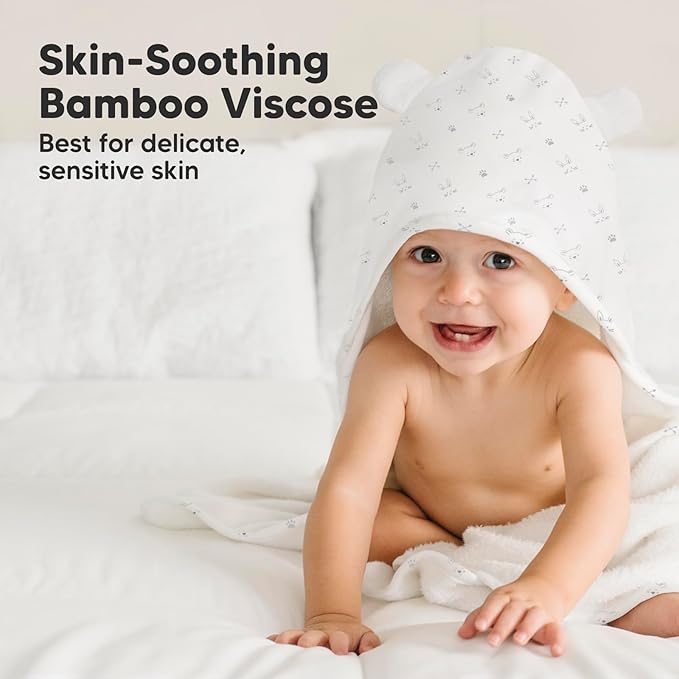 KeaBabies Hooded Baby Towel for Newborn - Viscose Derived from Bamboo Large Baby Bath Towels with Hood for Boys, Girls, Toddler, Extra Absorbent & Soft Newborn Bath Essentials (KeaStory, Petite)