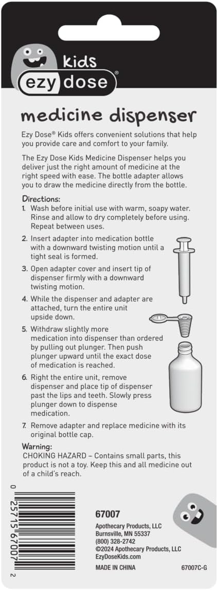 EZY DOSE Kids Baby Oral Syringe & Dispenser Calibrated for Liquid Medicine, Reduce Mess and Spills, Easy Way to Orally Administer Medication, 10 mL/2 TSP, Includes Bottle Adapter, Clear, BPA Free
