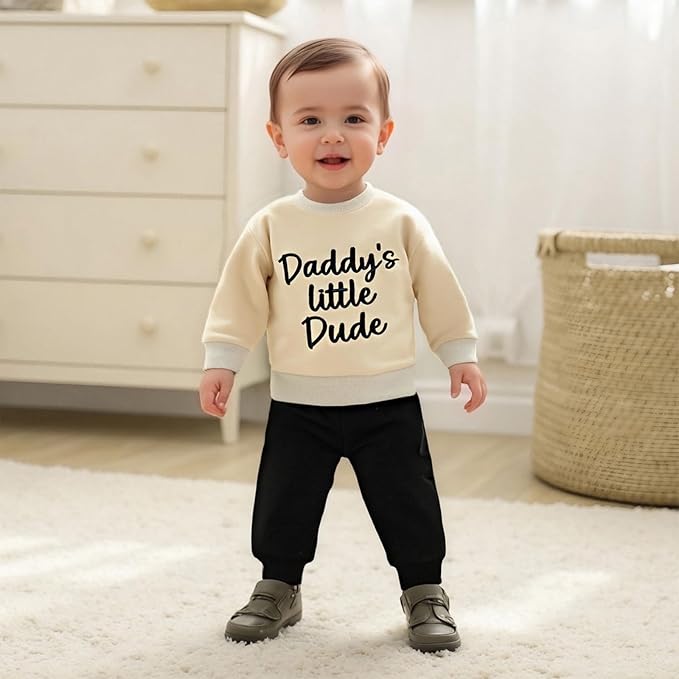 Baby Boy Fall Clothes Set Long Sleeve Letter Print Sweatshirt Pants Toddler Infant Outfits 6 12 18 24 Months 2T
