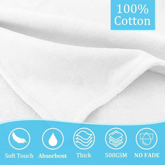 VOOVA & MOVAS Luxury White Baby Hooded Bath Towel - 100% Cotton,500GSM, 33x31.5 Inches,0-2Years, Super Absorbent Large Towel with Cute Elephant Ears Hood for Newborn, Infant, Baby Essentials,White