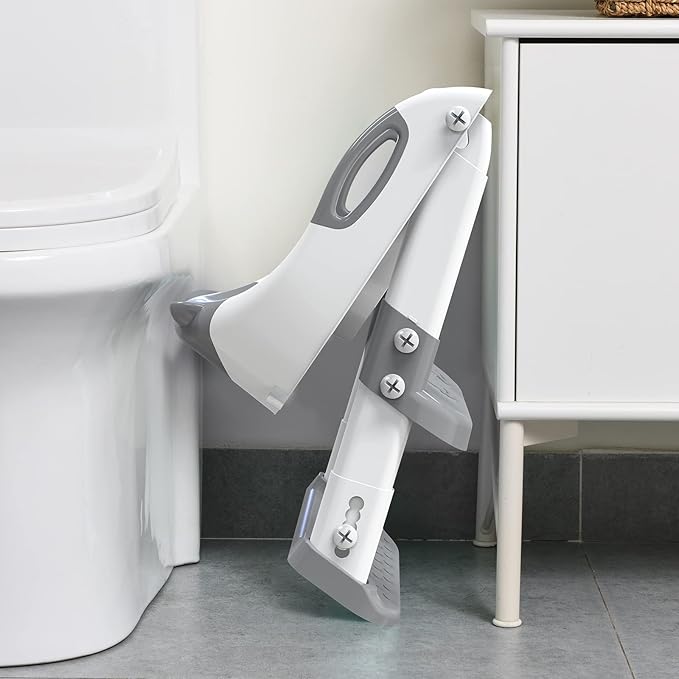 Potty Training Seat, SKYROKU Potty Training Toilet with Step Stool Ladder, for Kids Boys Girls Toddlers - Comfortable Safe Potty Seat with Anti-Slip Pads Ladder (8838+Grey)