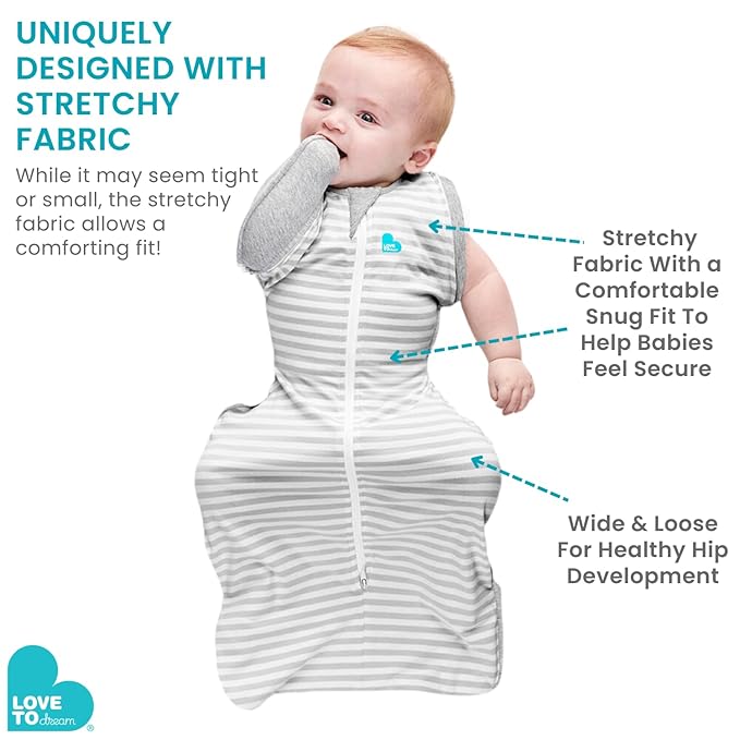Love to Dream Swaddle Up Transition Bag Original, Arms Up Position, Light and Ultra Breathable Cotton - Sleep Bag - 1.0 TOG - (20-24°C) Ideal for Moderate Temps (Twinkle Powder Blue, Medium, 6–8.5kg)