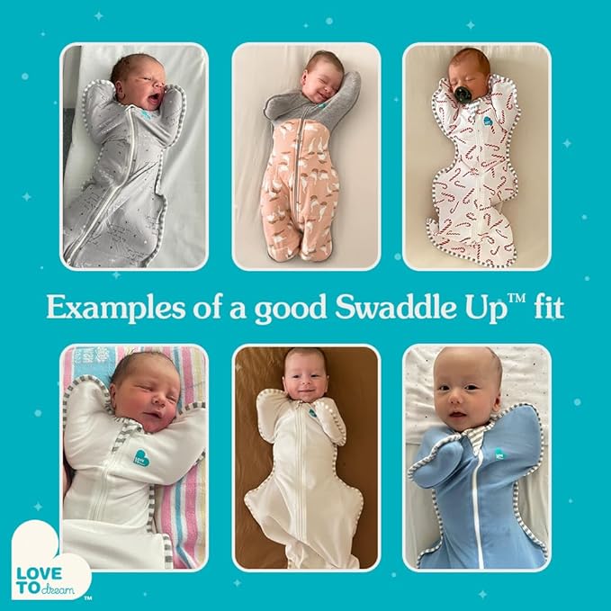 Love to Dream Warm Swaddle UP 2.5 TOG Baby Sleep Sack for Autumn & Winter | Arms Up Position for Self-Soothing, Calms Startle Reflex | Newborn 5-8.5 lbs, Dusty Blue Silly Goose