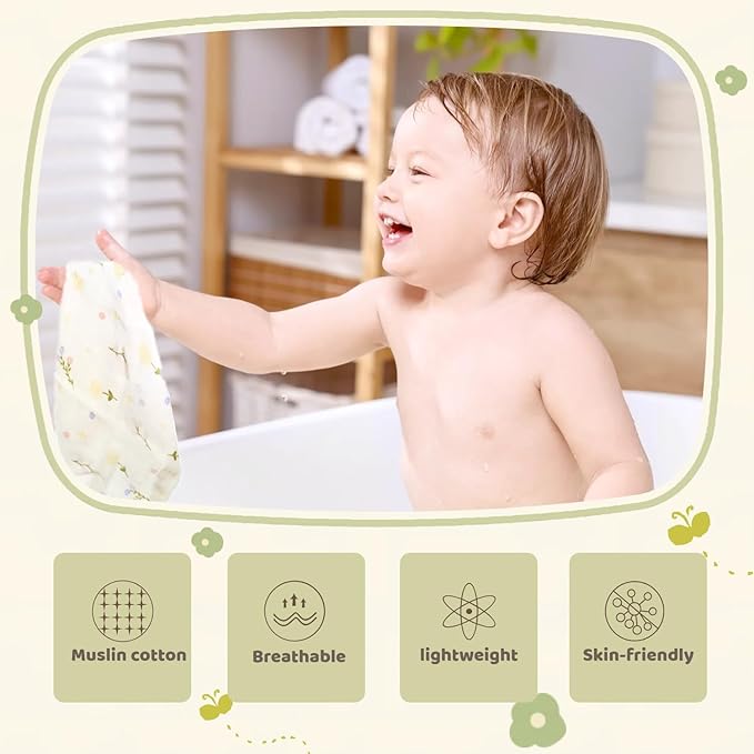 MUKIN Baby Washcloths, Natural Cotton Face Towels, 15 Pack, 10x10 inches