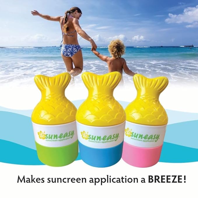 Sun-Easy Sunscreen Applicator, Refillable Roll-On with Sponge for Kids and Babies, Fun, Fast and Mess-Free application, Holds 80 ml, Fish/Blue Cap