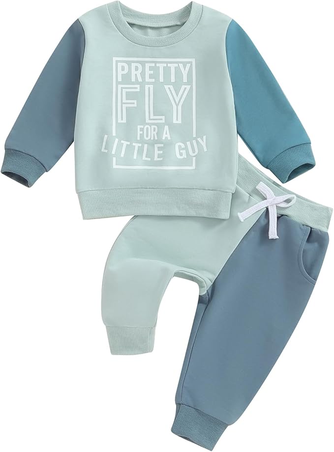 fhutpw Toddler Baby Boy Clothes Funny Letter Long Sleeve Sweatshirt Pullover Top Jogger Pants Fall Winter Outfits