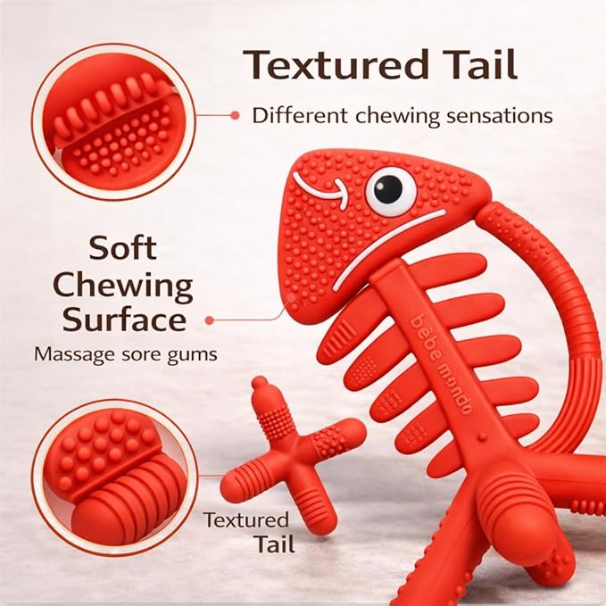 3 in 1 Infant Toys, Baby Teething Toys 3–6 6–12 Months, Teethers for Babies 0–3–6–12 Months for Teething Relief, Baby Gift, Baby Teether Toys, Silicone Sensory Toys, USA Patent Pending, Fish (Coral)