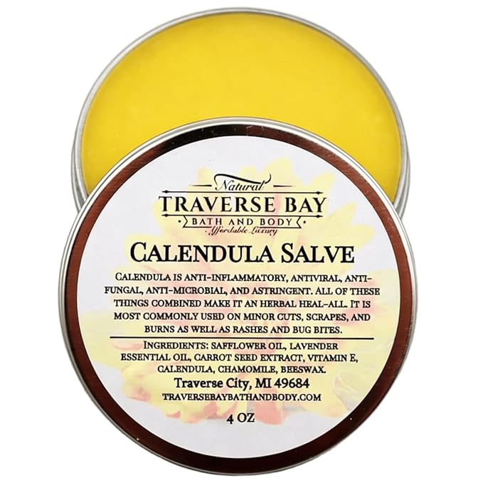 Traverse Bay Bath and Body - 4 oz Twist-Top Tin - Calendula Salve With Calendula, Chamomile, Lavender Essential Oil, Carrot Seed Extract - All Natural, Soothing, Multi-Purpose Salve For Everyday Use