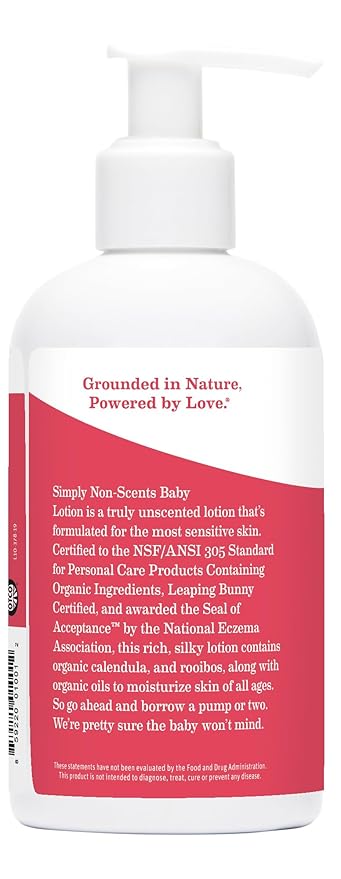 Earth Mama Simply Non-Scents Baby Lotion for Dry Skin, Calendula Cream for Newborn Skin Care, Organic Moisturizer for Children with Aloe Juice, Rooibos, & Shea Butter, Fragrance Free, 8-Fl oz (2-Pk)