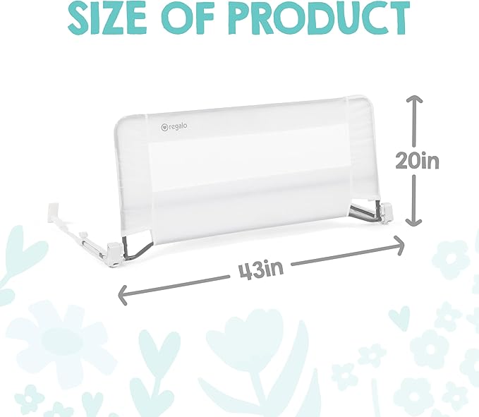 Regalo Safety Swing Down Bed Rail Guard for Toddlers, Bed Safety Rail with Patented Gap Guard, Fits Twin, Full & Queen Mattress, White, Tested & Safe for 30 Years, American Designed, Family Owned