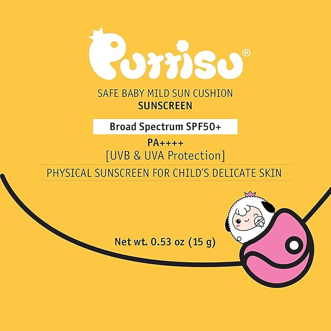 Puttisu Safe Baby Mild Sun Cushion SPF50 PA+++ UVB& UVA Protection Physical Sunscreen for Baby and Kids (0.53 0unce (Pack of 2)