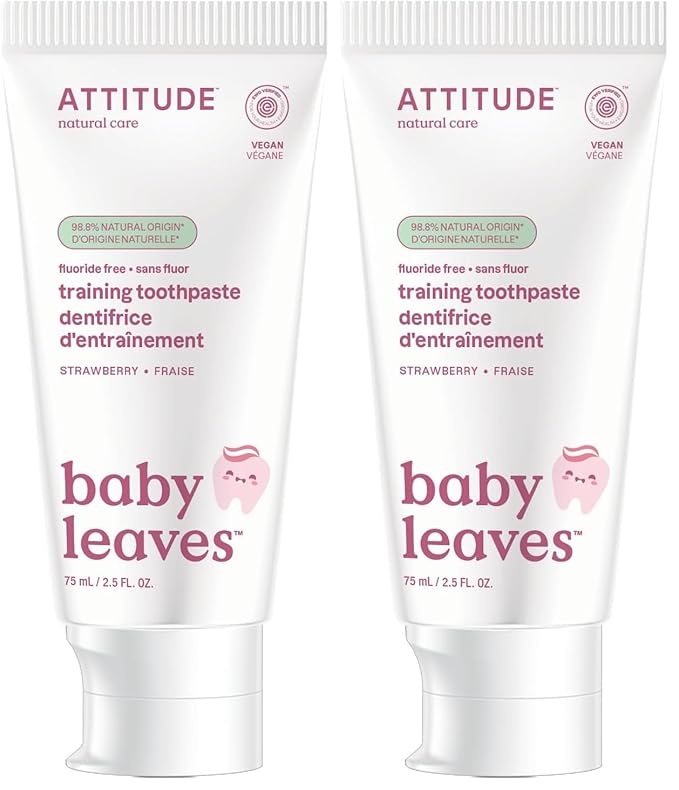 Attitude Baby and Child Fluoride-Free Training Toothpaste, Naturally Derived Ingredients, Vegan, EWG Verified, Strawberry, 2.6 Oz (Pack of 2)