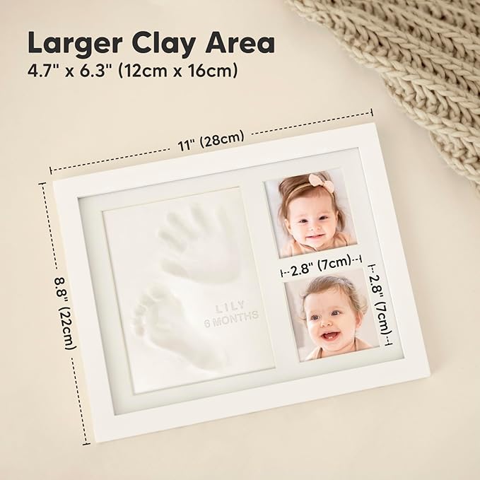 Baby Hand and Footprint Kit - Quick Dry Clay Baby Footprint Kit, Pets Paw, Newborn Keepsake Picture Frame for Boys, Girls, Personalized New Mom Gifts for Shower & Registry, Grandparents (Alpine White)