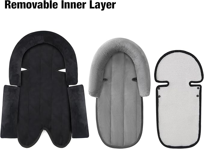 PandaEar Baby Head Support for Car Seat,3 in 1 Infant Head Neck Body Support Soft Insert Cushion Pad for CarSeat, Strollers, Bouncer (Black & Grey)