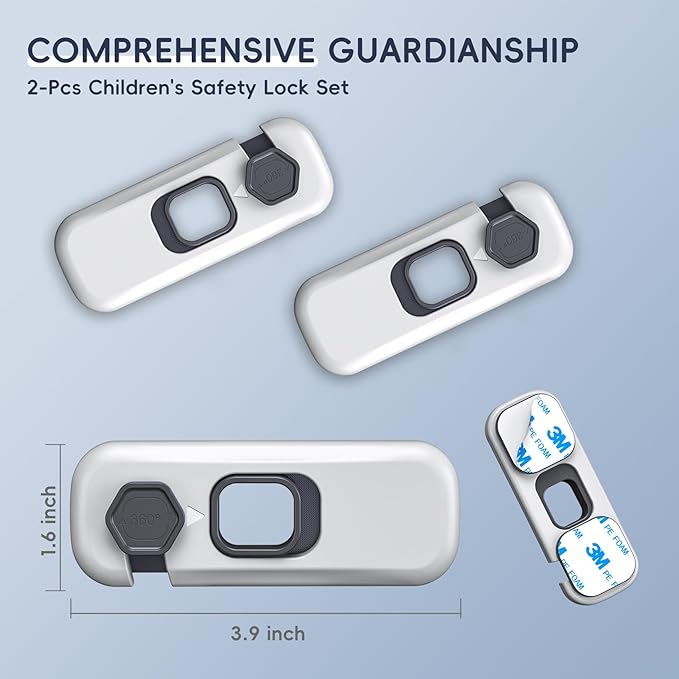 2-Pack Fridge Locks, Child Proof Refrigerator/Freezer Door Lock, Child Safety Cabinet Lock with Adhesive Pads - Freezer Latch to Keep Door Closed for Latches,Drawer,Closets,Oven (Grey)