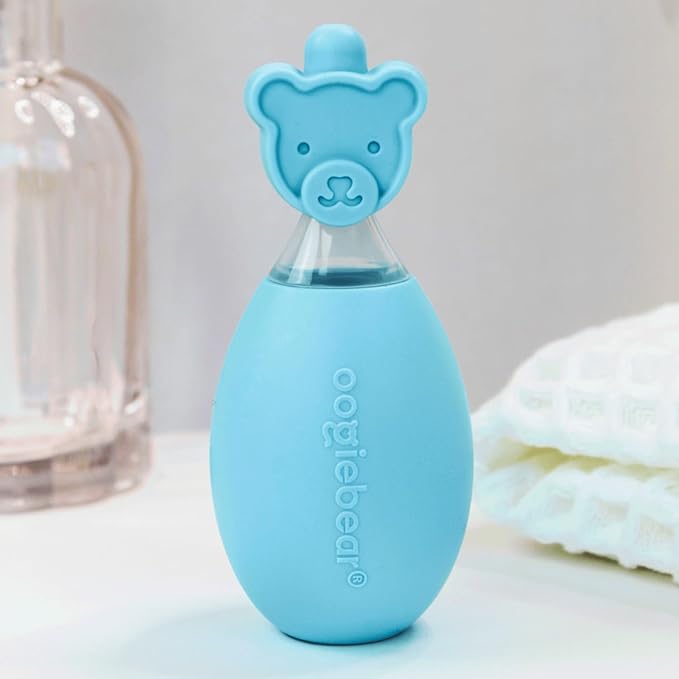 oogiebear: Baby Nasal Aspirator - Safe Booger & Earwax Remover for Newborns, Infants, Toddlers - Better Syringe, Airtight Suction, Nose Sucker - Essential Baby Stuff, Diaper Bag Must-Haves, Blue
