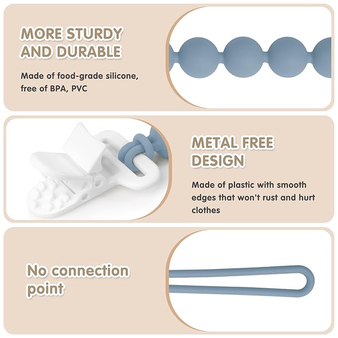 Pacifier Clips Silicone, 4-Pack Pacifier Holder Clip with Stylish Round Design, 100% Food Grade Silicone, Safe Essentials for Newborns Baby Boys and Girls