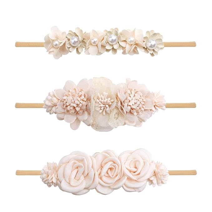 Baby Girl Headbands Nylon Flower Elastic Hairbands 3pcs Hair Accessories Gift for Newborn Infant Toddlers (19A#)