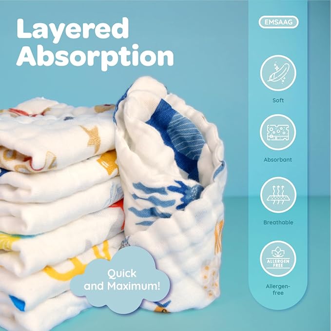 Car Pattern Baby Washcloths Pack of 7 - Absorbent Cotton Bath and Face Towels, Soft Face Cloths for Newborn, Burp Cloths,Sweating Towels for Babies and Infants - 10 x 10