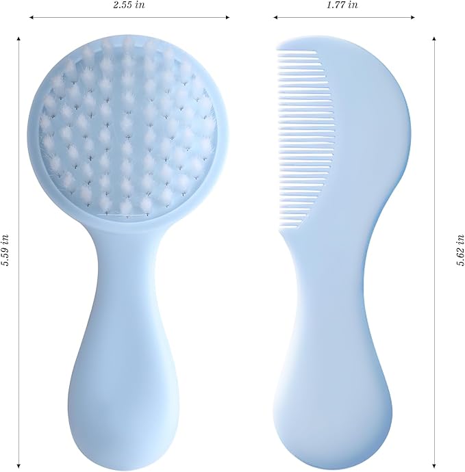 Baby Hair Comb Set Soft Baby Hair Brush Baby Comb Hair Comb Set Newborn Baby Hair Brush and Comb Set Baby Care Hair Brush for Girls and Boys,Baby Hair Brush Set for Newborns, Blue