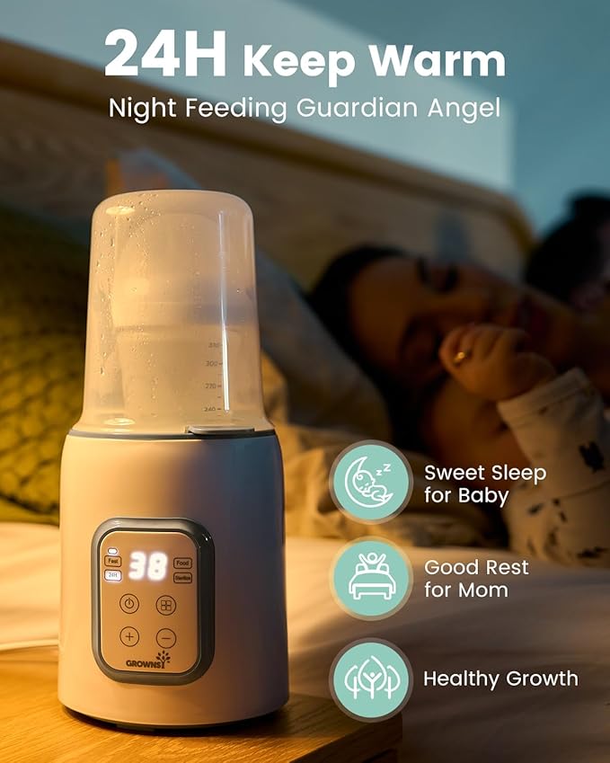 Bottle Warmer, Grownsy 8-in-1 Fast Baby Bottle Warmer with Timer, Safe for Breastmilk Nutrients, Accurate Temperature Control, with Defrost, Sterili-zing, Keep Warm, Heats Baby Food & Bottles