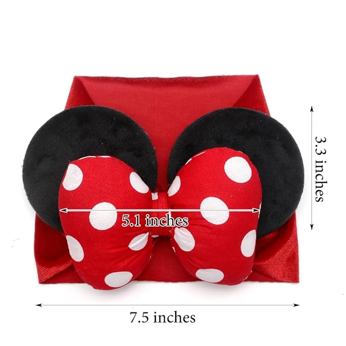 JIAHANG Baby Girl Mouse Ears Headwrap with 3D Polka Dot Bow, Wide Velvet Turban Hairband, Fashion Hair Bow Headband for Toddler, Kids, Party Supplies