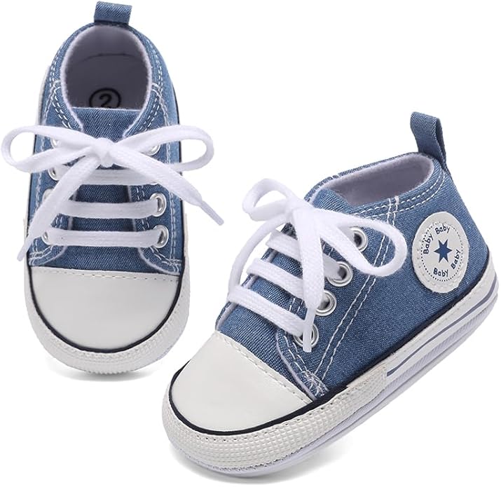 Unisex Baby Girls Boys Canvas High-top Shoes, Newborn Infant Anti-Slip Soft Sole Frist Walking Breathable Sneakers