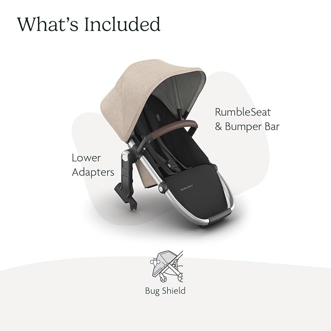 UPPAbaby RumbleSeat V3 Second Lower Seat - Compatible with Vista V2 and Vista V3 - All-Weather Seat + Magnetic Buckle – Adapters Included - Declan (Oat Mélange/Silver Frame/Chestnut Leather)