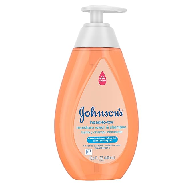 Johnson's Baby Head-To-Toe Wash & Shampoo, Tear-Free, Moisturizing Body Wash, Newborn Essentials, Baby Wash and Shampoo, No added Parabens, Sulfates and Dyes, 13.6 fl. oz
